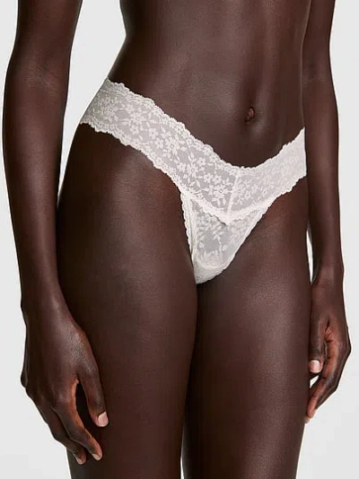 Pink Lace Thong Panty In White