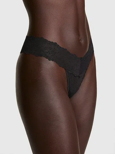 Pink Lace Thong Panty In Black