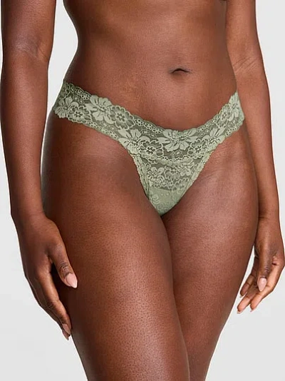 Pink Lace Thong Panty In Green