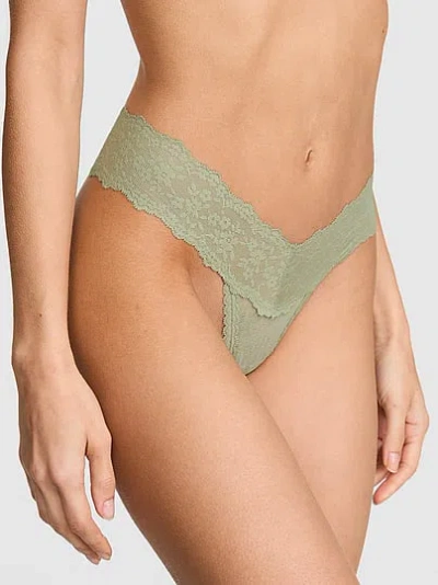 Pink Lace Thong Panty In Green