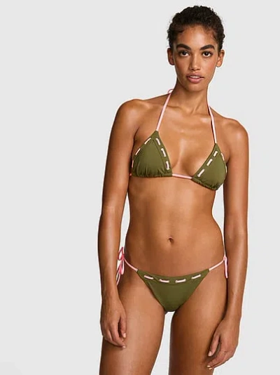 Pink Laced Triangle Bikini Top In Multi