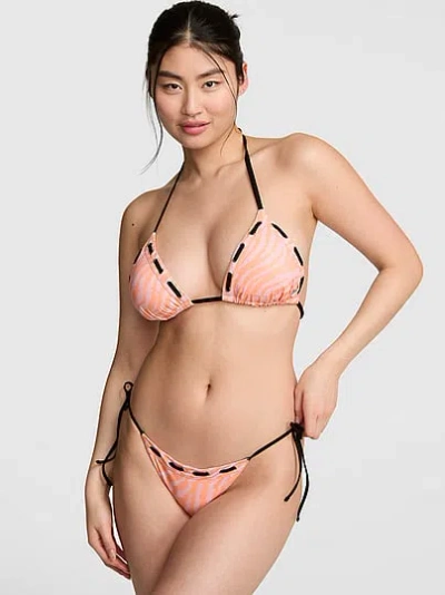 Pink Laced Triangle Bikini Top In