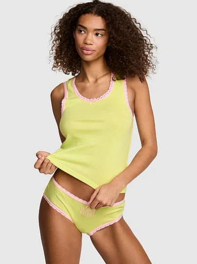 Pink Lace-trim Tank Top & Panty Set In Multi