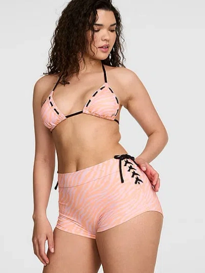 Pink Lace-up Boyshort Bikini Bottom In