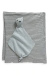 Pink Lemonade Bunny Organic Cotton Baby Blanket & Bear Lovey Set In Alice Blue
