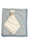 Pink Lemonade Bunny Organic Cotton Baby Blanket & Bear Lovey Set In Blue