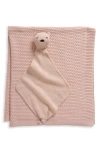 Pink Lemonade Bunny Organic Cotton Baby Blanket & Bear Lovey Set In Cameo Pink