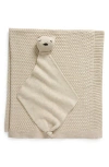 Pink Lemonade Bunny Organic Cotton Baby Blanket & Bear Lovey Set In Linen Sand