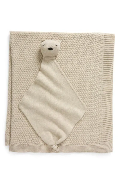 Pink Lemonade Bunny Organic Cotton Baby Blanket & Bear Lovey Set In Linen Sand
