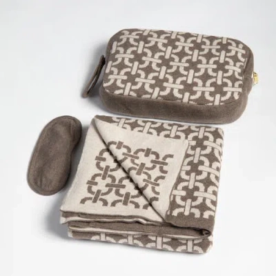 Pink Lemonade Chains Organic Cotton Travel Blanket And Eye Mask Set In Brown