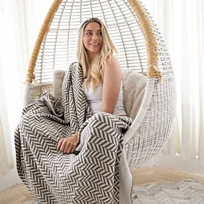 Pink Lemonade Chevron Stripe Throw In Brown