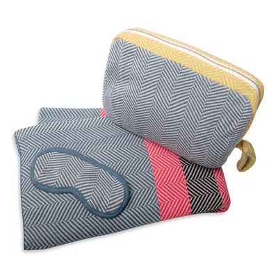 Pink Lemonade Chevron Stripes Travel Set In Blue