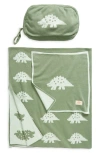 Pink Lemonade Dinosaur Baby Blanket & Travel Pouch Set In Spring Green/ Mint