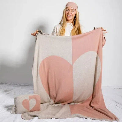 Pink Lemonade Dual Hearty Heart Organic Cotton Travel Blanket And Eye Mask Set