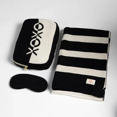 Pink Lemonade Dual Organic Cotton Travel Blanket And Eye Mask Set In Black