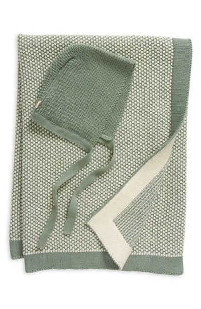 Pink Lemonade Kids'  Elegant Dove Organic Cotton Hat & Blanket Set In Indus Blue
