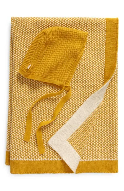 Pink Lemonade Kids'  Elegant Dove Organic Cotton Hat & Blanket Set In Yellow