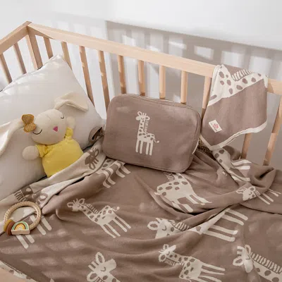 Pink Lemonade Giraffe Baby Blanket & Travel Pouch Set In Brown