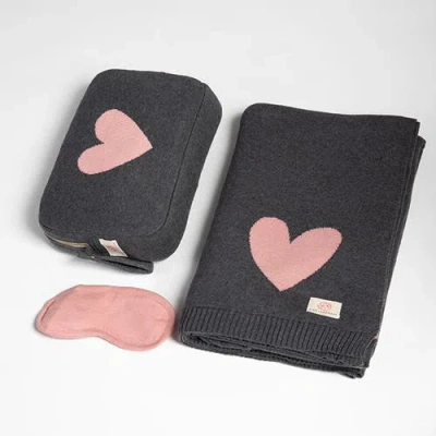 Pink Lemonade Hearts Reversible Organic Cotton Travel Blanket And Eye Mask Set In Brown