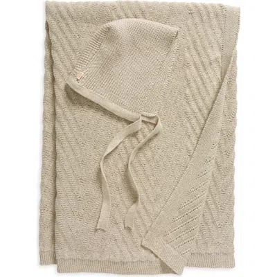 Pink Lemonade Panache Organic Cotton Baby Blanket & Bonnet Gift Set In Linen Sand