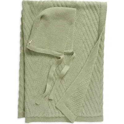 Pink Lemonade Panache Organic Cotton Baby Blanket & Bonnet Gift Set In Mint