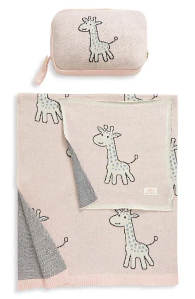 Pink Lemonade Petite Giraffe Organic Cotton Baby Blanket & Travel Pouch Set In Pink Mel/natural