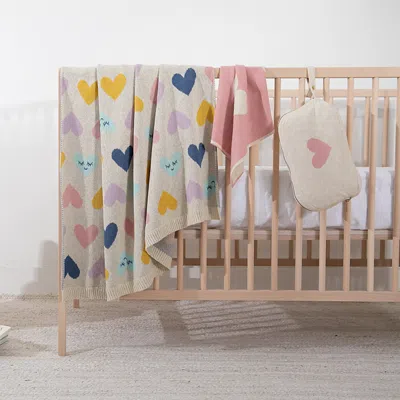 Pink Lemonade Smiley Hearts Baby Blanket & Travel Pouch Set In Multi
