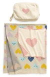 Pink Lemonade Smiley Hearts Baby Blanket & Travel Pouch Set In Pink/ Yellow