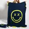 Pink Lemonade Smiley Travel Throw Blanket In Navy Blue