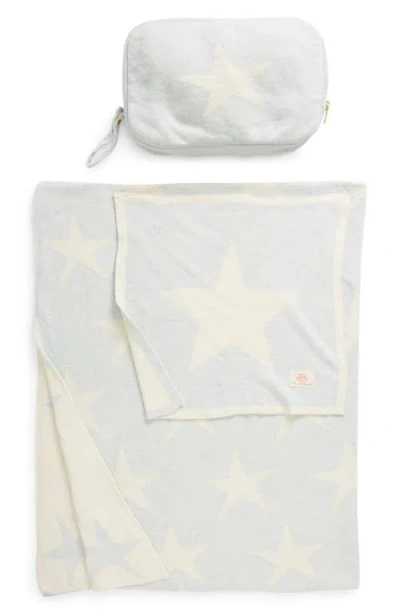 Pink Lemonade Stars Organic Cotton Baby Blanket & Travel Pouch Set In Sky Blue/ Natural