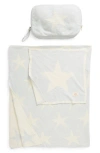 Pink Lemonade Stars Organic Cotton Baby Blanket & Travel Pouch Set In Sky Blue/natural