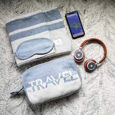 Pink Lemonade Travel Text Throw Blanket In Blue