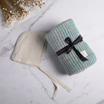 Pink Lemonade Unicorn Baby Blanket And Bonnet Set In Green