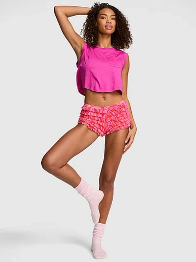 Pink Light As Air Jersey Cropped Tank Top In Animal Print