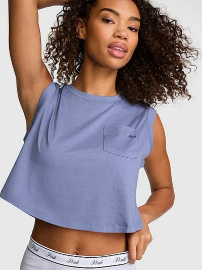 Pink Light As Air Jersey Cropped Tank Top In Blue