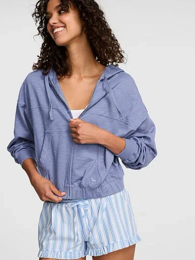 Pink Lightweight Lounge Full-zip Hoodie In Blue