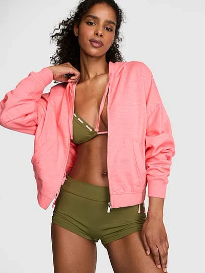 Pink Lightweight Lounge Full-zip Hoodie In