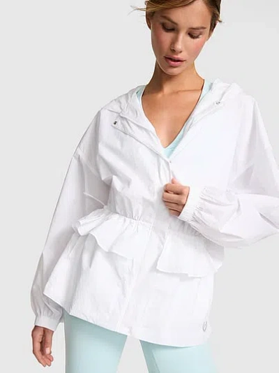 Pink Lightweight Woven Ruffle Hooded Jacket