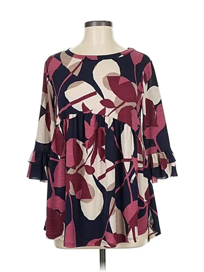 Pre-owned Pink Lily 3/4 Sleeve Blouse In Burgundy