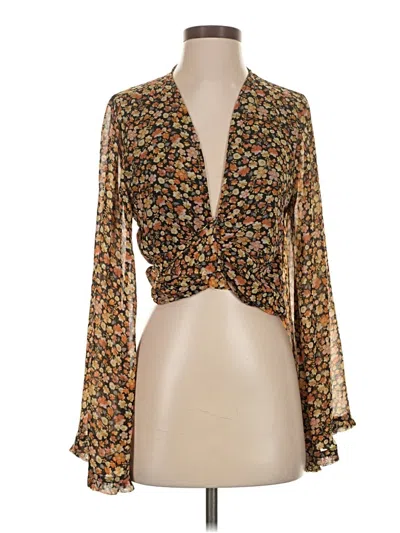 Pre-owned Pink Lily Long Sleeve Blouse In Brown
