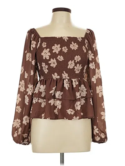 Pre-owned Pink Lily Long Sleeve Blouse In Brown