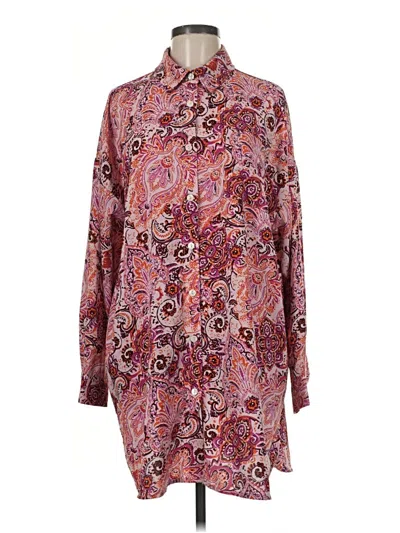 Pre-owned Pink Lily Long Sleeve Blouse In Burgundy