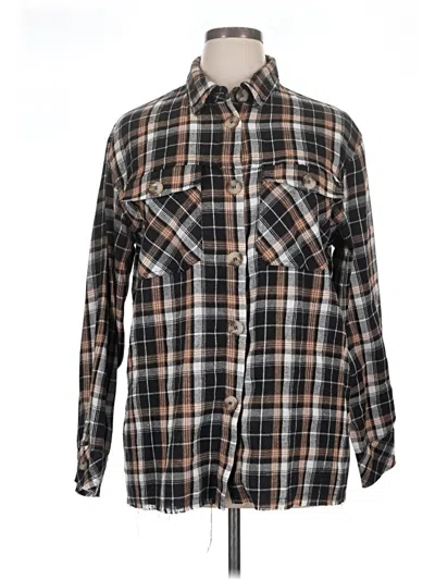 Pre-owned Pink Lily Long Sleeve Button Down Shirt In Brown