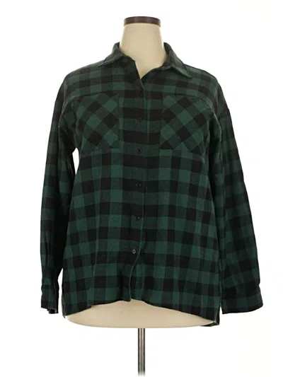 Pre-owned Pink Lily Long Sleeve Button Down Shirt In Green