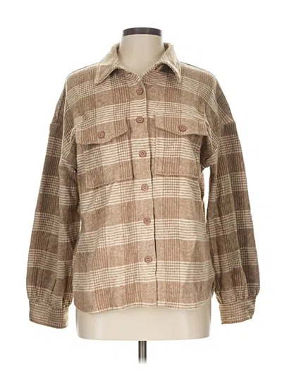 Pre-owned Pink Lily Long Sleeve Button Down Shirt In Tan