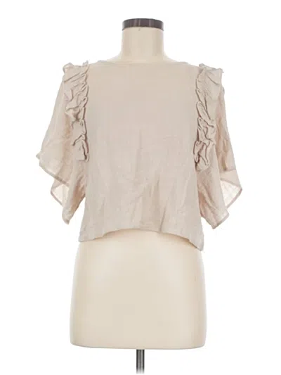 Pre-owned Pink Lily Short Sleeve Blouse In Tan