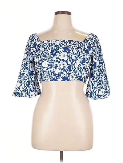 Pre-owned Pink Lily Short Sleeve Top Blue Square Neckline Tops