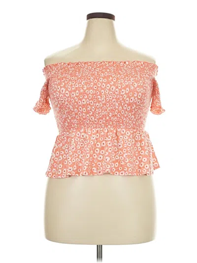 Pre-owned Pink Lily Short Sleeve Top Orange Strapless Neckline Tops