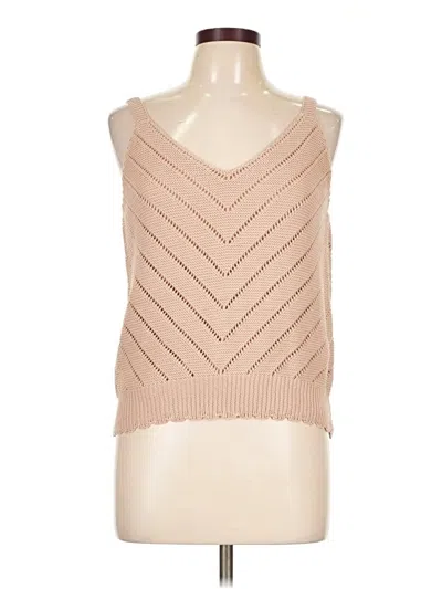 Pre-owned Pink Lily Sleeveless Top Tan Plunge Neckline Tops