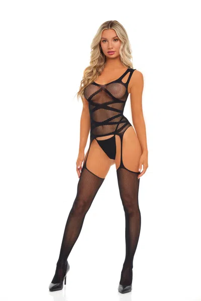 Pink Lipstick On Level High Bodystocking - One Size - Black